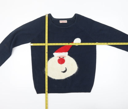 Womens UK Size 12-14 Christmas Blue Pullover Jumper