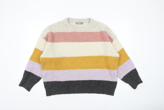 Nutmeg Women Multicoloured Striped Chunky Knit Jumper Size 16-18