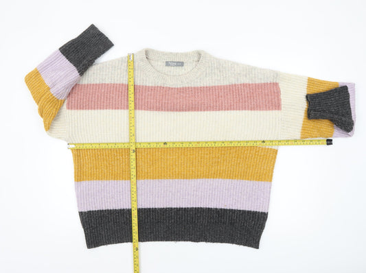 Nutmeg Women Multicoloured Striped Chunky Knit Jumper Size 16-18