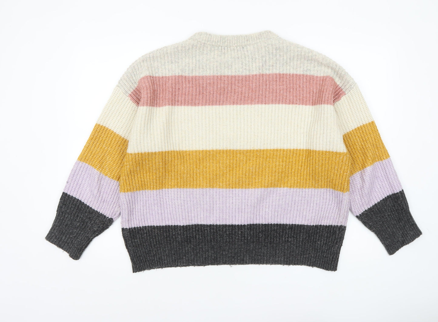 Nutmeg Women Multicoloured Striped Chunky Knit Jumper Size 16-18