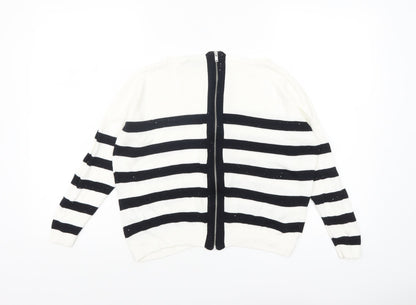 Mint Velvet Women's White Black Striped Full Zip Jumper Size S