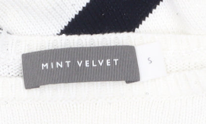 Mint Velvet Women's White Black Striped Full Zip Jumper Size S