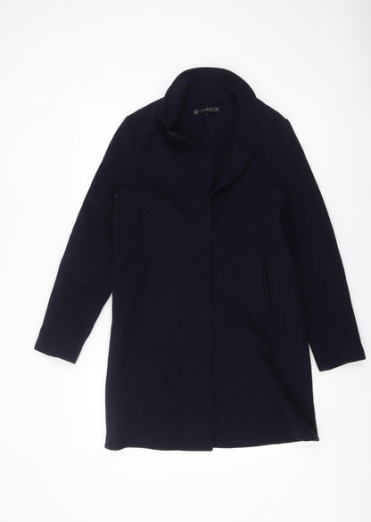 Zara Women Black Wool Blend Mid-Length Overcoat Size S