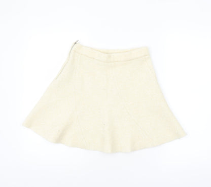 Zara Women Ivory Wool Blend A-Line Short Skirt XS