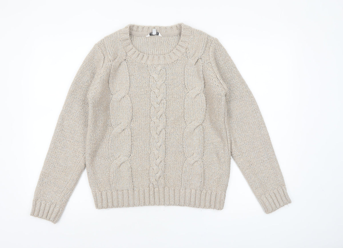 Zamba Womens Beige Cable Knit Crew Neck Jumper Size M