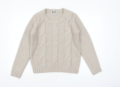 Zamba Womens Beige Cable Knit Crew Neck Jumper Size M