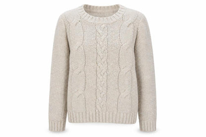 Zamba Womens Beige Cable Knit Crew Neck Jumper Size M