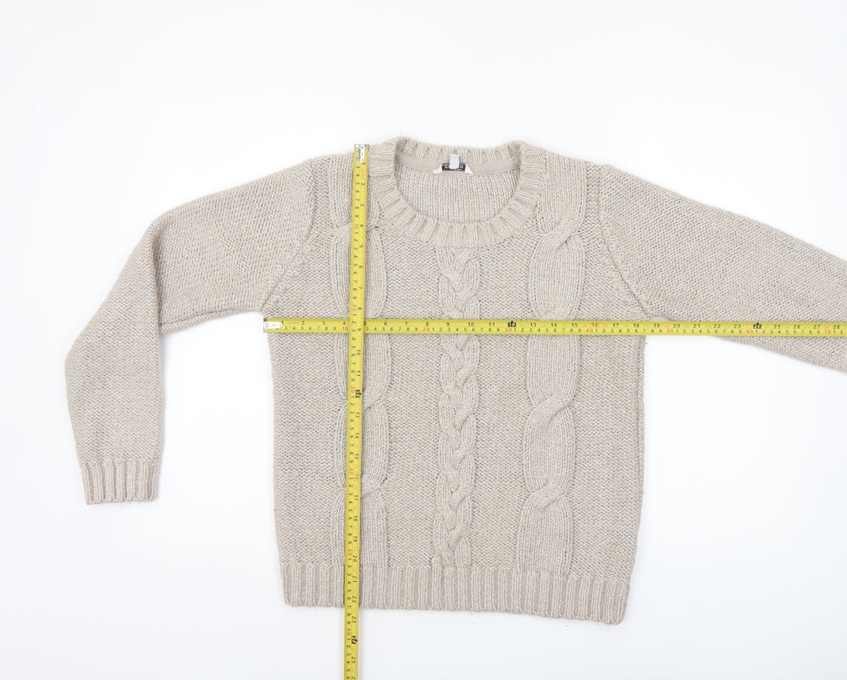 Zamba Womens Beige Cable Knit Crew Neck Jumper Size M
