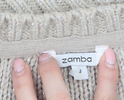 Zamba Womens Beige Cable Knit Crew Neck Jumper Size M