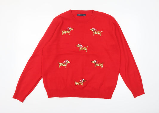 Womens UK Size L Marks and Spencer Red Pullover Jumper