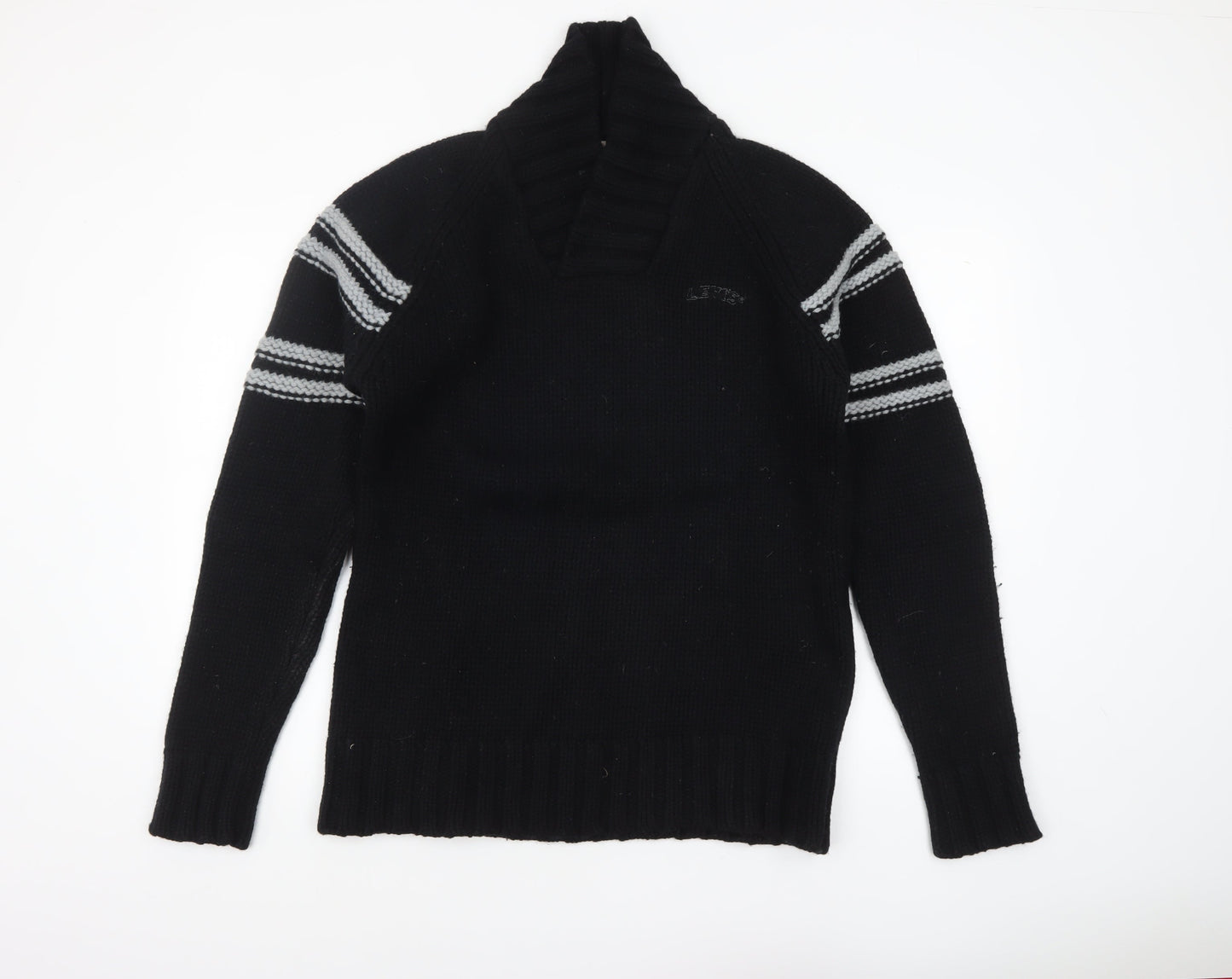 Levi's Men's Black Wool XL V-Neck Chunky Knit Pullover Jumper