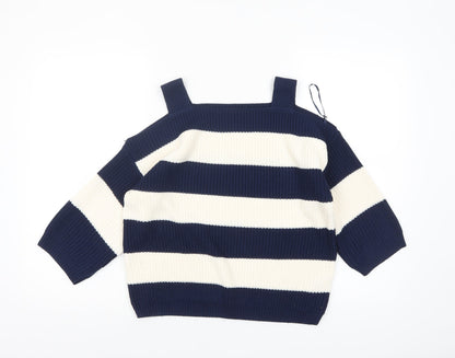 Marks and Spencer Women’s Blue White Striped Square Neck Cotton Jumper M