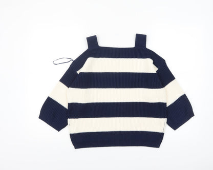 Marks and Spencer Women’s Blue White Striped Square Neck Cotton Jumper M
