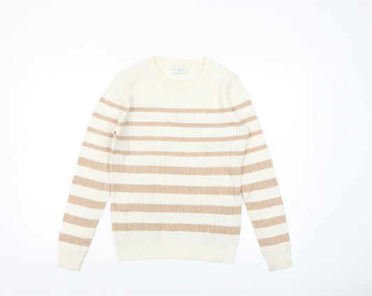 Papaya Women Beige Striped Cable-Knit Jumper Size 12