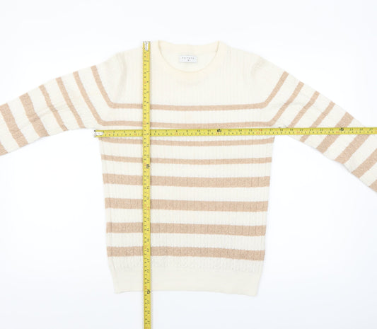 Papaya Women Beige Striped Cable-Knit Jumper Size 12
