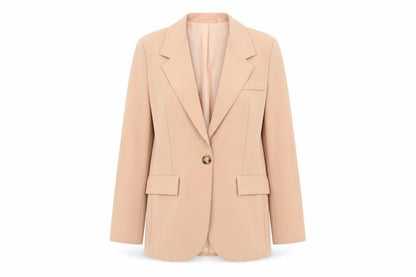 Boohoo Women Beige Single-Breasted Blazer UK 10 Polyester Slim Fit