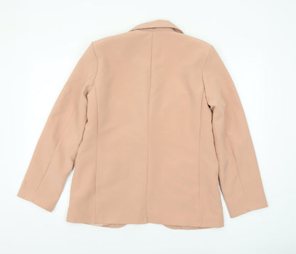 Boohoo Women Beige Single-Breasted Blazer UK 10 Polyester Slim Fit