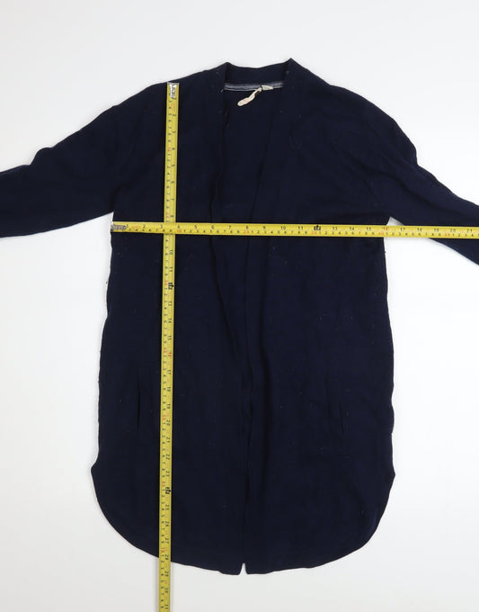 White Stuff Women's Blue Merino Wool Blend Long Sleeve Open Cardigan Size 10