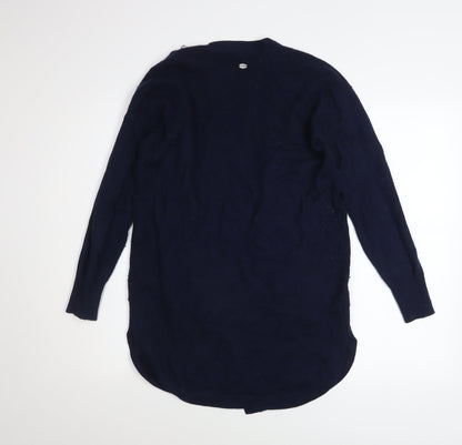 White Stuff Women's Blue Merino Wool Blend Long Sleeve Open Cardigan Size 10