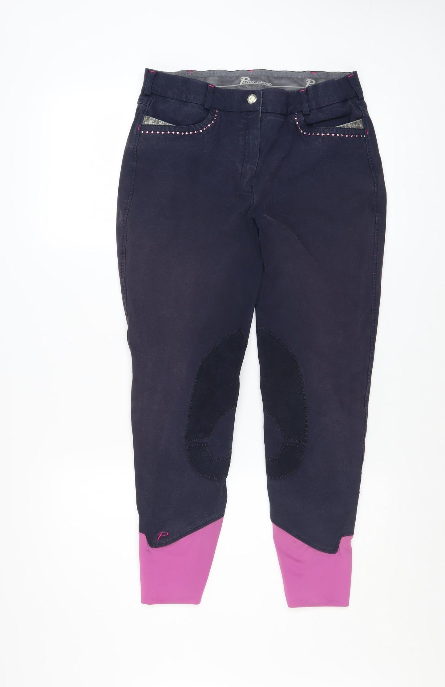 Womens UK Size 14 Performance Slim Fit Riding Blue Trousers