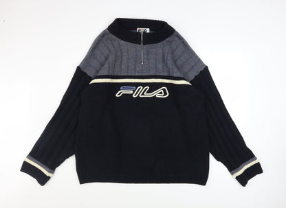 Mens UK Size L FILA Blue 1/2 Zip Jumper