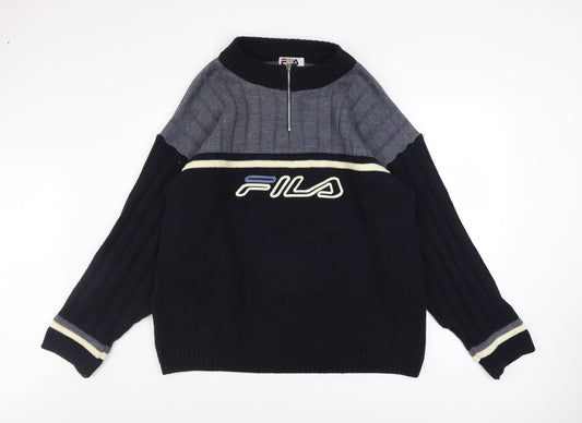 Mens UK Size L FILA Blue 1/2 Zip Jumper