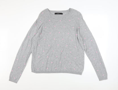 Vero Moda Womens Grey Heart Knit Pullover Jumper Size L