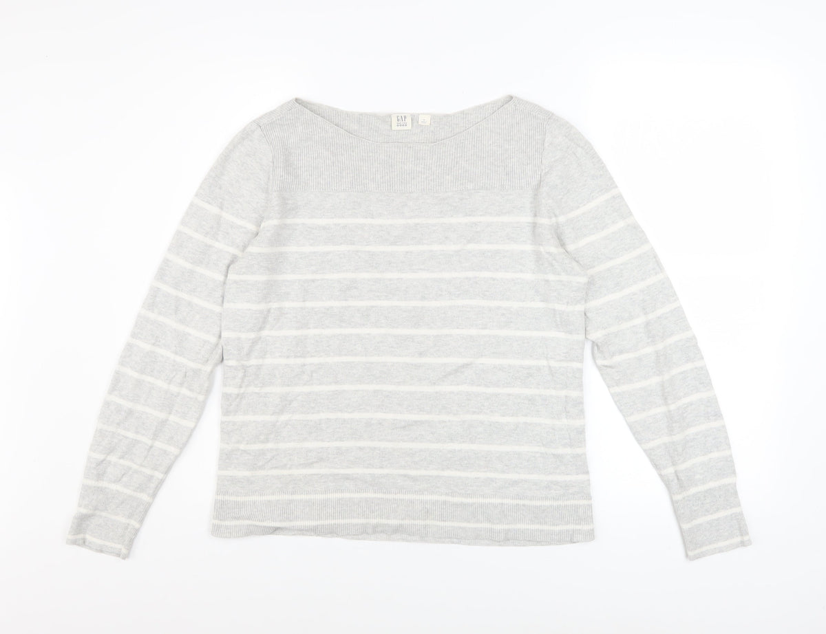 Gap Women’s Grey Striped Cotton Knit Pullover Jumper Size M