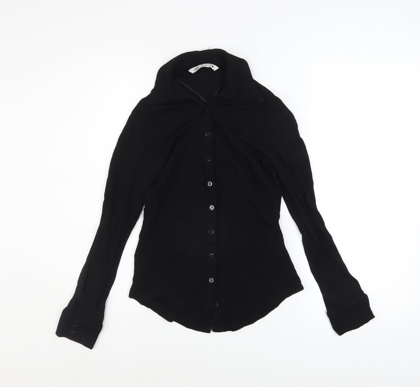 Womens UK Size S Zara Black Basic Button-Up