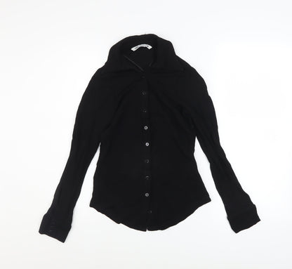 Womens UK Size S Zara Black Basic Button-Up