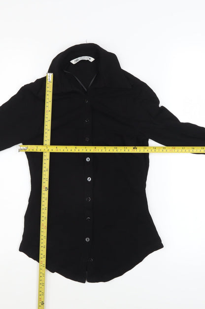 Womens UK Size S Zara Black Basic Button-Up