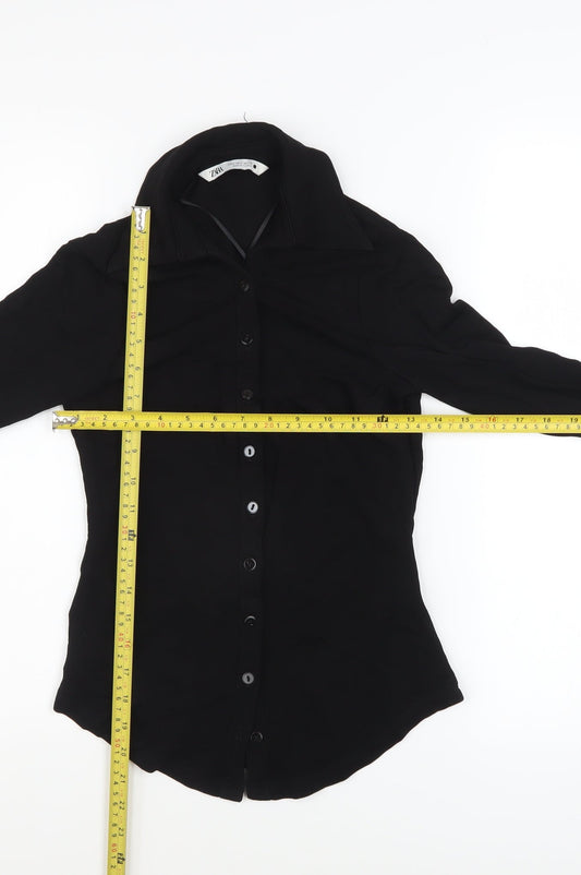 Womens UK Size S Zara Black Basic Button-Up