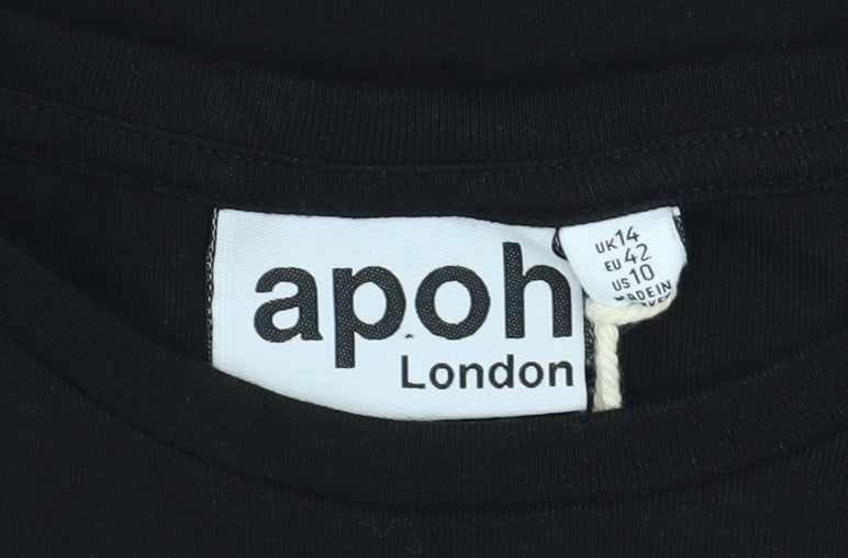 Womens UK Size 14 apoh London Black Basic T-Shirt