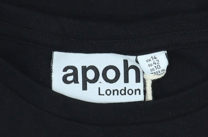 Womens UK Size 14 apoh London Black Basic T-Shirt