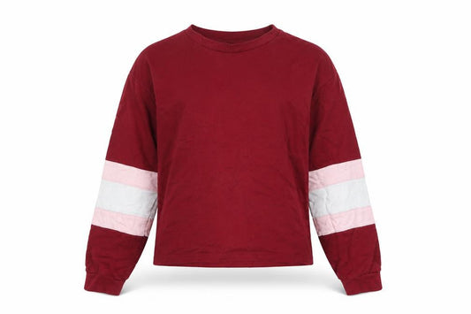 Front view of ASOS Women Burgundy Colourblock Long Sleeve Pullover Sweatshirt UK 8