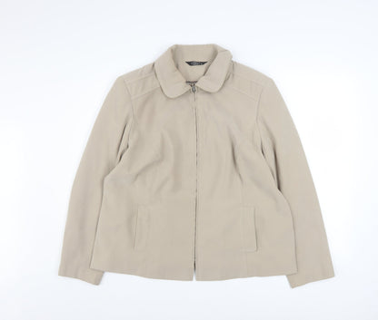 Bm Women Beige Mid-Length Zip-Up Jacket Size 18