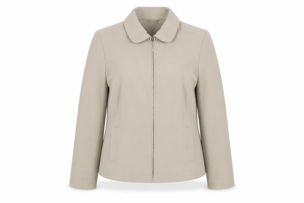 Bm Women Beige Mid-Length Zip-Up Jacket Size 18