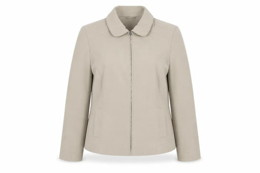 Bm Women Beige Mid-Length Zip-Up Jacket Size 18