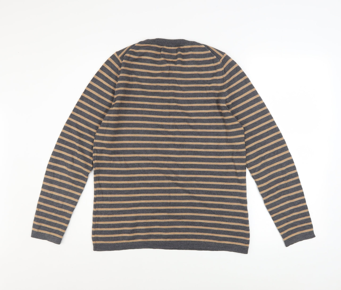 Charles Tyrwhitt Men's Grey Stripe Merino Wool Crew Neck Jumper M