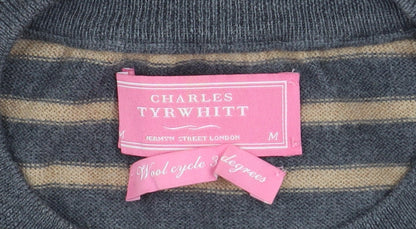 Charles Tyrwhitt Men's Grey Stripe Merino Wool Crew Neck Jumper M