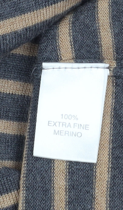 Charles Tyrwhitt Men's Grey Stripe Merino Wool Crew Neck Jumper M