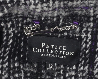 Debenhams Womens Black Checked Wool Blend Trench Coat Size 12 Petite