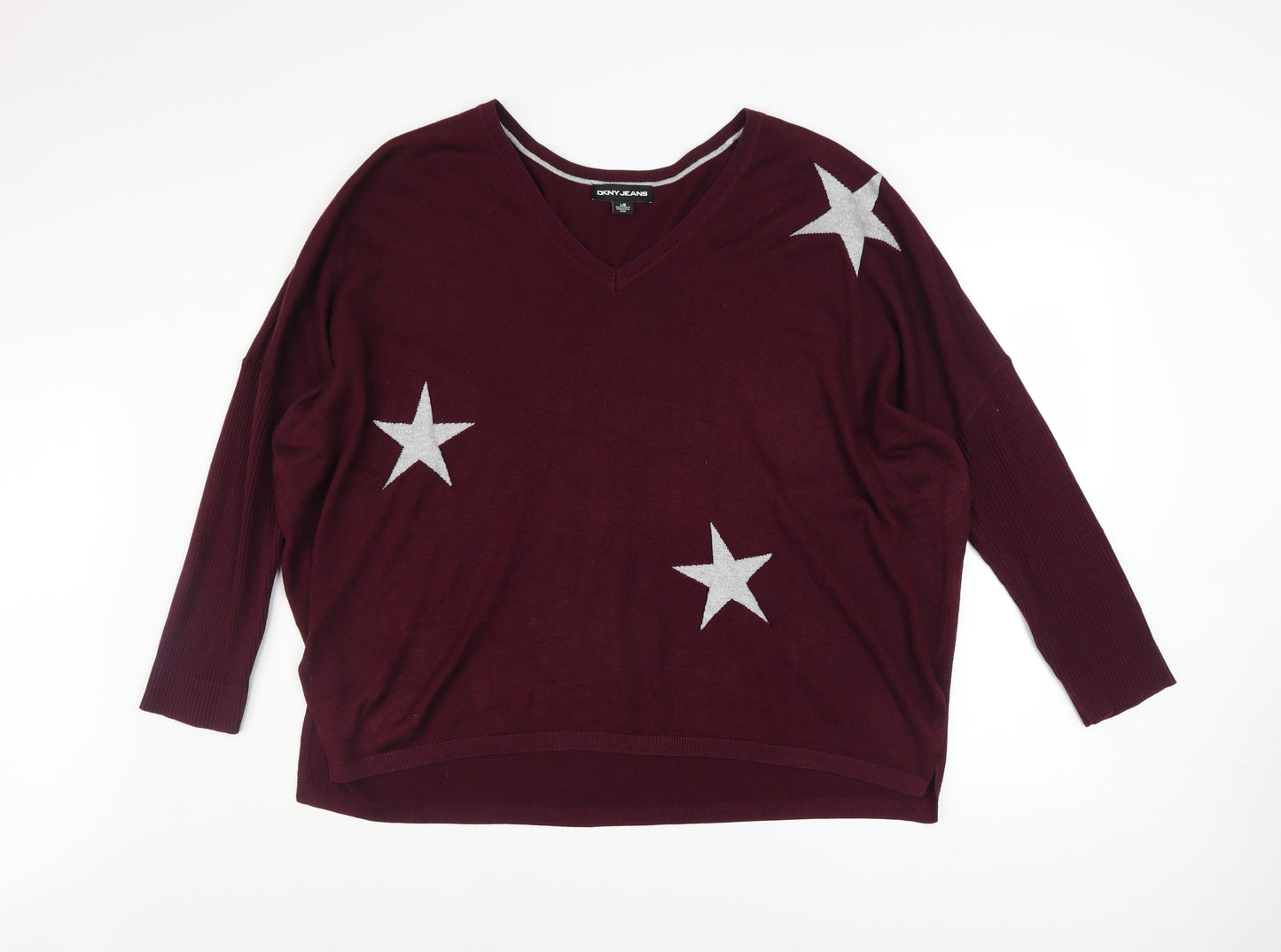 Womens UK Size L DKNY Jeans Red Pullover Jumper