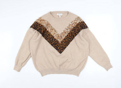Womens UK Size M/L Wild Flower Beige Pullover Jumper
