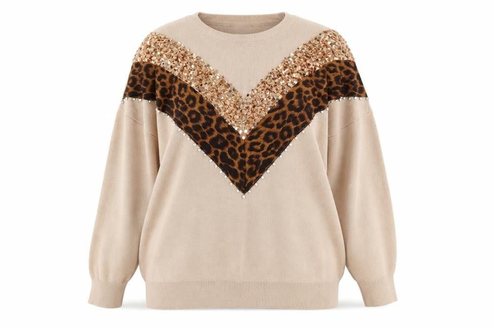 Womens UK Size M/L Wild Flower Beige Pullover Jumper