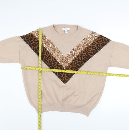 Womens UK Size M/L Wild Flower Beige Pullover Jumper