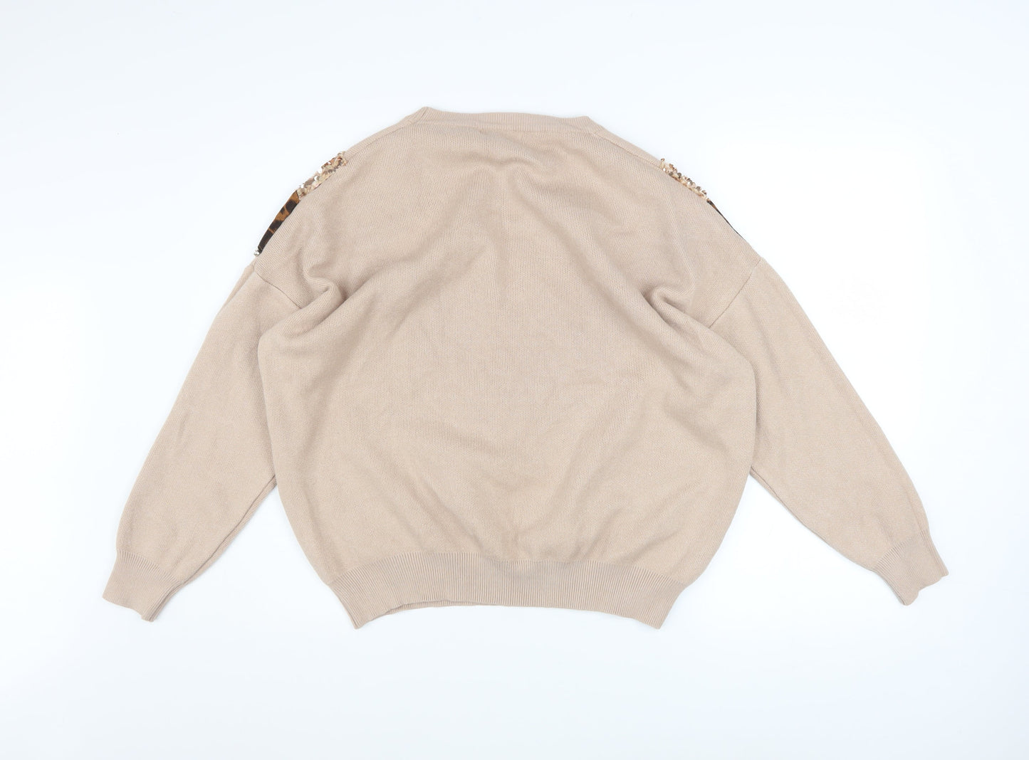Womens UK Size M/L Wild Flower Beige Pullover Jumper