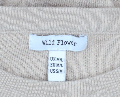 Womens UK Size M/L Wild Flower Beige Pullover Jumper