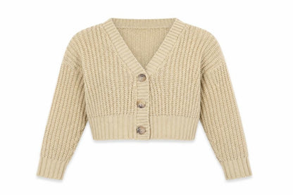 Boohoo Women Beige Chunky Knit V-Neck Cardigan Size S