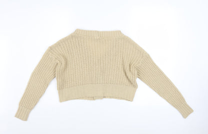Boohoo Women Beige Chunky Knit V-Neck Cardigan Size S